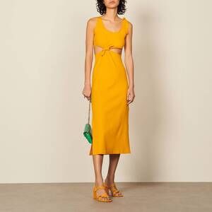 Sandro Lolie Tie Detail Knotted Waist Cut Out Ribbed Midi Dress Clementine-36